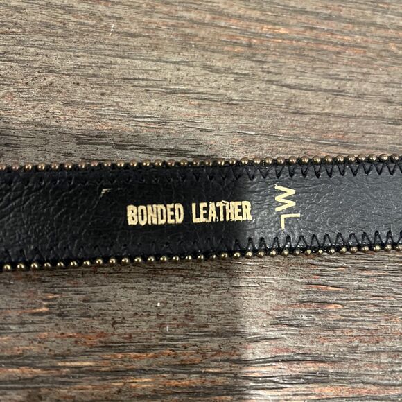 Women's M/L 36" Gold Glitter Skinny Belt With Gold Buckle, Bonded Leather Stud - Picture 5 of 10